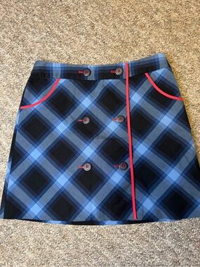 Cutter & Buck Blue Plaid Mini Skirt with Red Piping